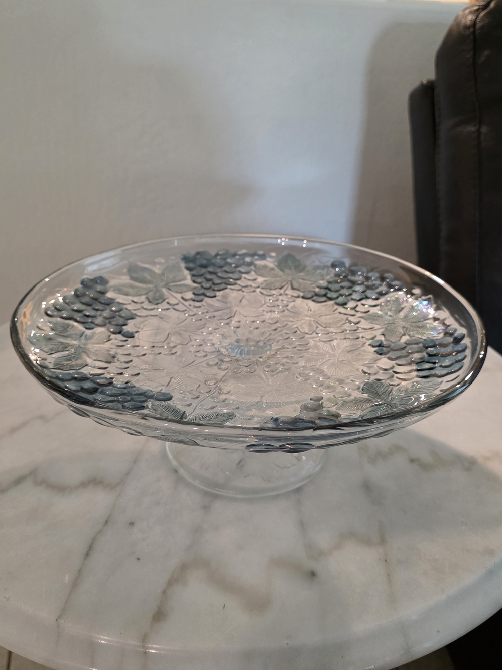 Glass Pedestal Cake Stand with Blue Grape Accent